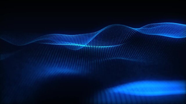 Blue digital waves pulse softly against black void