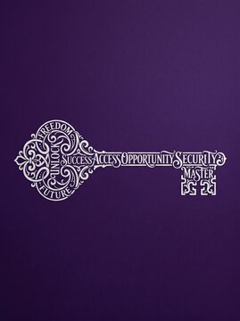 Vintage Key Calligram Typography Design for Opportunity Success and Security