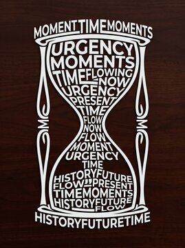 Hourglass Time Management Calligram Typography Illustration Representing Future and Past