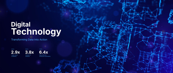 Obraz premium Abstract Digital Structure. Futuristic Tech Data Flow. Digital Banking, Blockchain and Innovation. Financial Technologies Concept. Vector Illustration. 