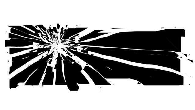 Shattered Rectangle Banner Explodes Isolated on White Background. Broken Shape With Cracks and Flying Fragments. Vector Illustration.