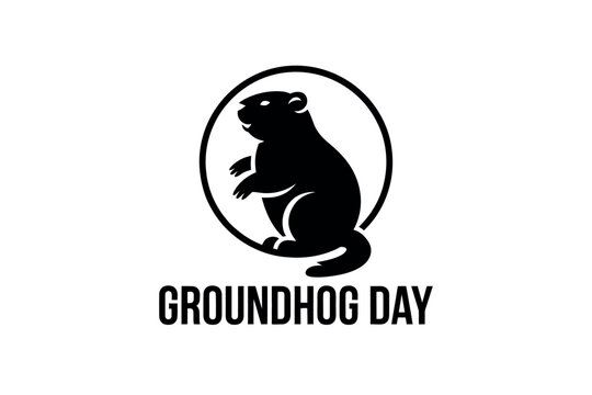 A black silhouette of a groundhog in a circle with the words Groundhog Day written below it