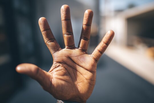Hand gesture photo: four fingers extended with natural lighting and clean backdrop