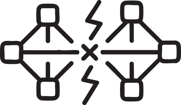 Data network disruption icon with connection disruption lightning