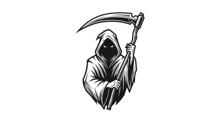 Fototapeta premium Hooded Grim Reaper Figure Holding Curved Scythe.