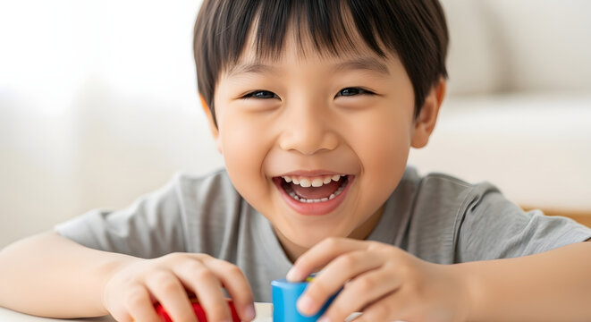 Happy Child Playing at Home, Joyful Learning and Fun Concept