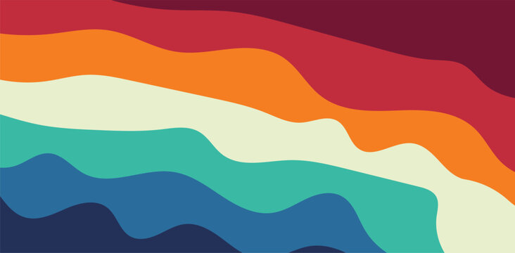 Modern Abstract Colorful Layered Wave Background, Fluid Organic Curves and Retro Minimal Landscape Design