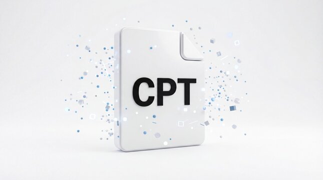 A representation of a cpt file format icon with digital particles floating around the document