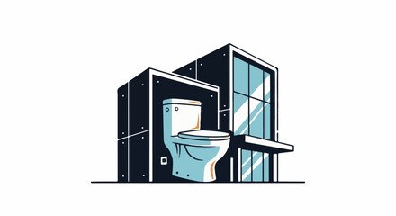 Fototapeta premium Modern building facade with an indoor toilet