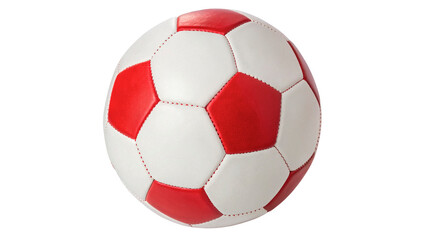 Fototapeta premium Red and white soccer ball on a plain background for sports and recreation activities