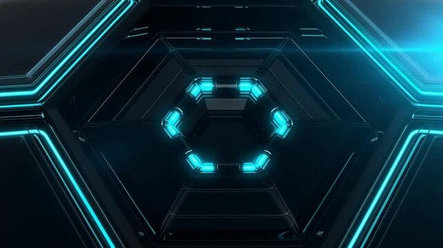 サイバーセキュリティコンセプト向けの黒曜石のステルスポートとシアンネオンの輝き