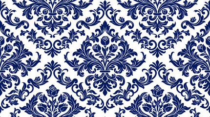 Intricate blue and white damask seamless pattern suitable for textiles and wallpapers. © bohey
