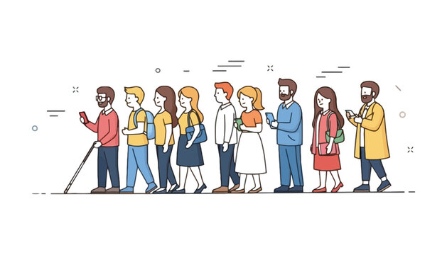 People illustration of a diverse group standing in a line queue