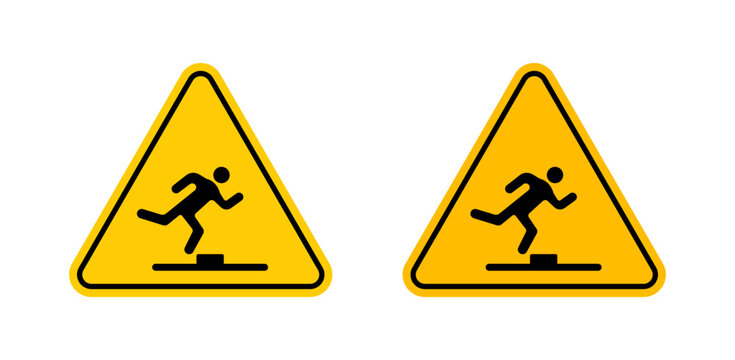 Tripping hazard warning signs set. vector illustration