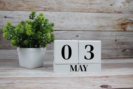 Wooden Calendar Showing the Date of May 3rd. Day 3 of May month