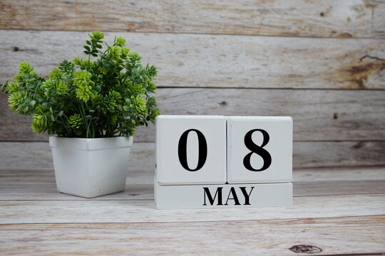 Wooden Calendar Showing the Date of May 8th. Day 8 of May month
