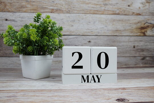 Wooden Calendar Showing the Date of May 20th. Day 20 of May month