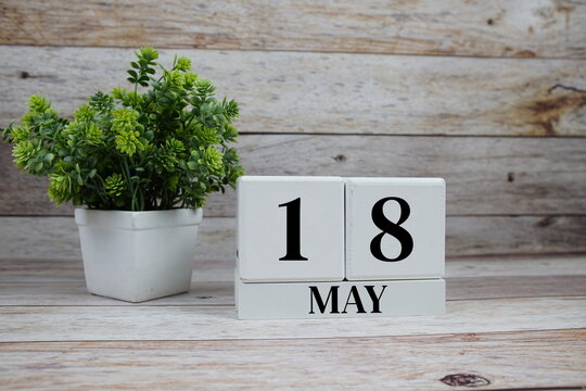 Wooden Calendar Showing the Date of May 18th. Day 18 of May month