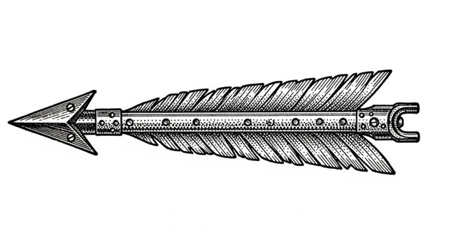 Hand drawn detailed archery arrow with broadhead.