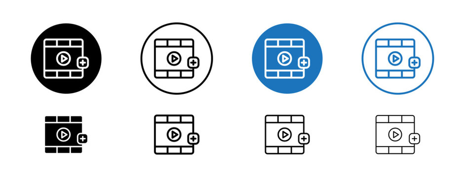 Add video icons set in black and blue colors on white background