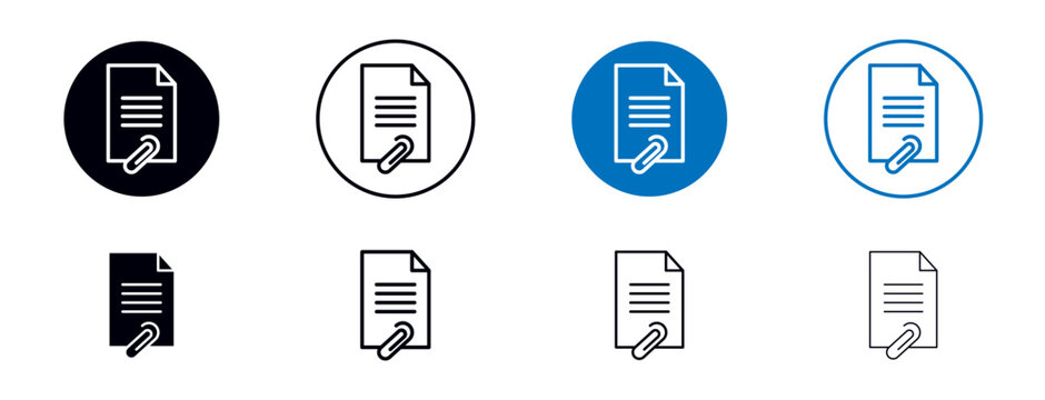Attach document icons set in black and blue colors on white background