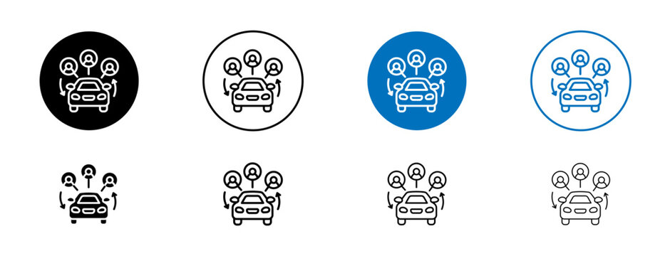 Carpool share icons set in black and blue colors on white background