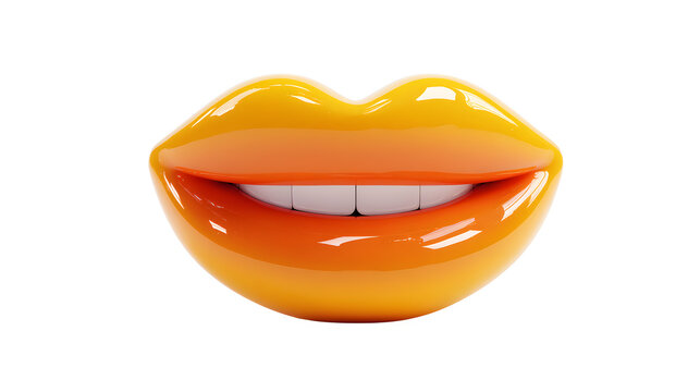 3d cartoon mouth with happy smile and curved upward orange lips on white background