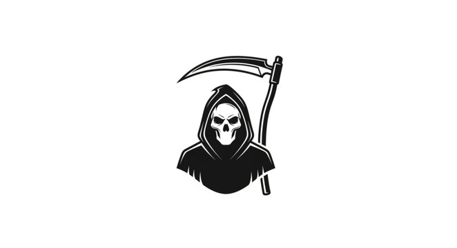 Cloaked Grim Reaper Holding Scythe Skull Face.