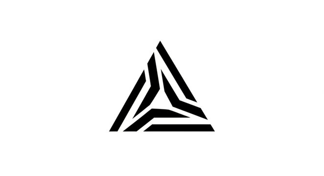 Black geometric triangular logo with interlocking segments.