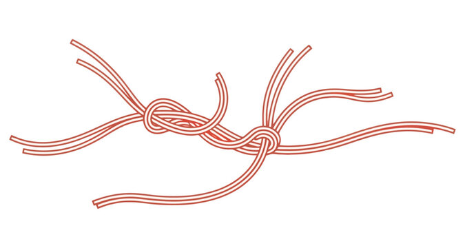 Red String Knots Tied Together Against White Background