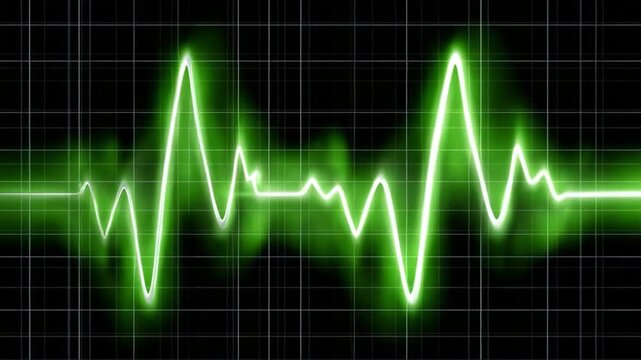 Vital Pulse: A dynamic, neon green heartbeat waveform pulses rhythmically against a dark backdrop. The visual symphony represents life's essence and the relentless pulse of time. 