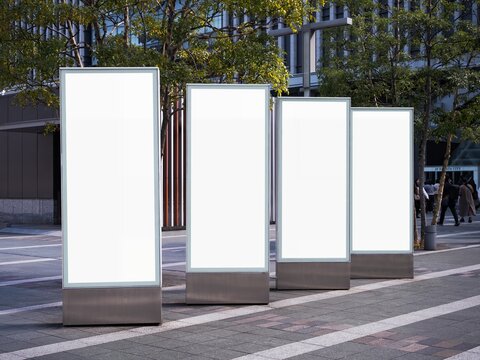 Mock up sign stand Media advertisement set Blank Banners outdoor Public space