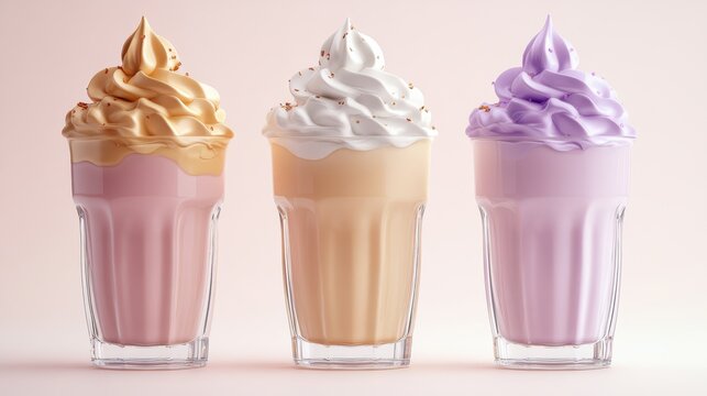 Ube drink on white background,Iced Ube Latte,ube milk,PopularTrendy Purple Coffee Shop,plant based recipes,milkshake with whipped cream,superfood,menu and banner,Healthy and wellness concept.