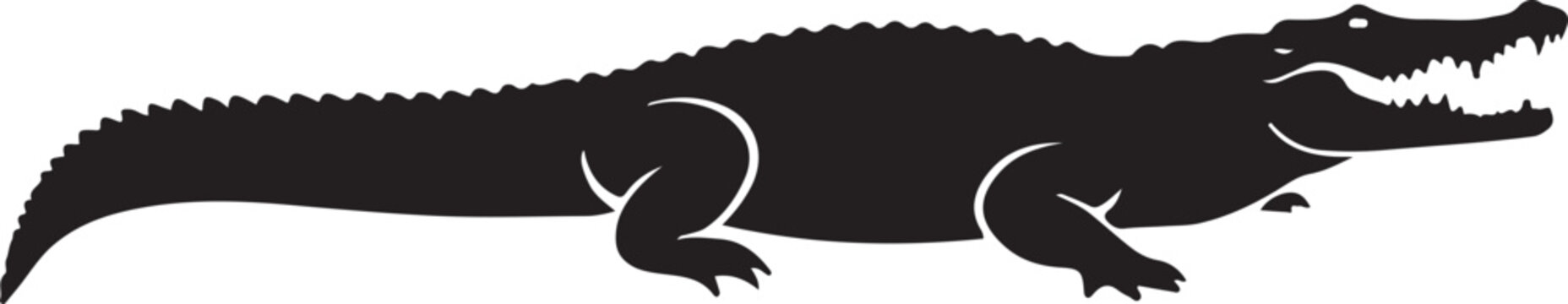 Black crocodile silhouette with open jaws and sharp teeth, flat design vector illustration,Generative Ai