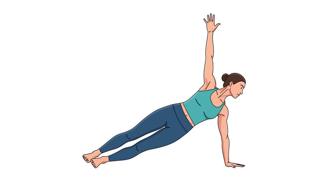 Woman performing side plank pose for strength and balance.