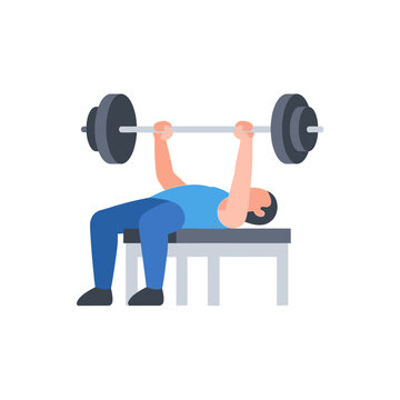 Man doing bench press exercise with barbell on weight bench, fitness and strength training