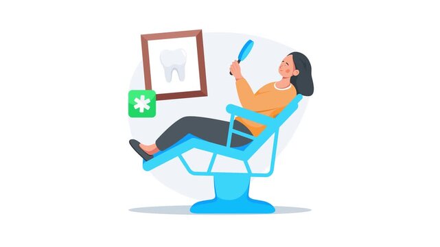Woman sitting in dental chair for oral checkup, flat concept illustration
