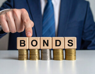 Obraz premium Bonds - Geschäftsmann zeigt auf das Wort 