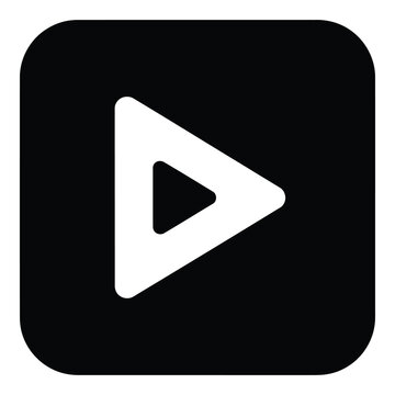 Play button icon with white triangle on square black background icon