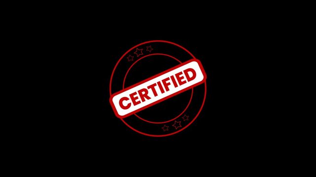 Red Certified Stamp Animation on Transparent Background &ndash; Official Approval, Audit Passed and Compliance Verified Motion Graphic for Business and Legal Certification Concept