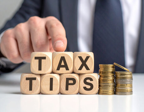 Tax Tips - Geschäftsmann zeigt auf das Wort "Tax Tips"