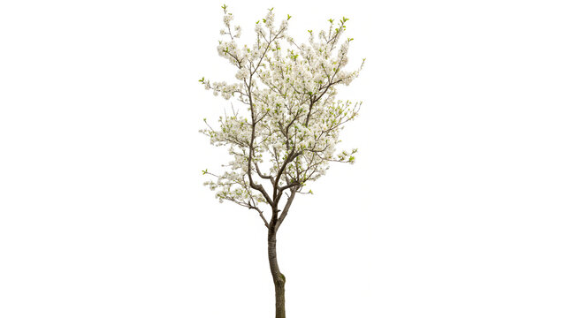 Pyrus calleryana tree with white flowers  isolated on transparent background