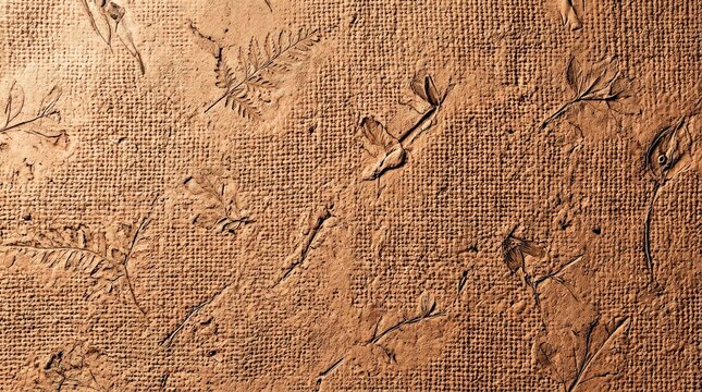 Ancient Impressions: A close-up shot captures the delicate imprints of ancient plant life on a textured stone surface, hinting at the passage of time and the beauty of natural history.
