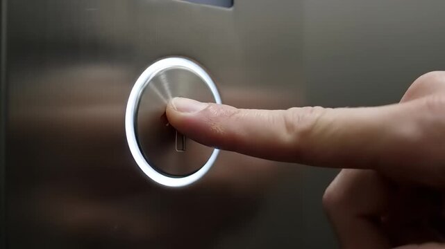 Finger Pressing Elevator Button Closeup.