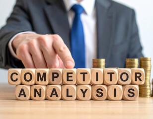 Obraz premium Competitor Analysis - Geschäftsmann zeigt auf das Wort 