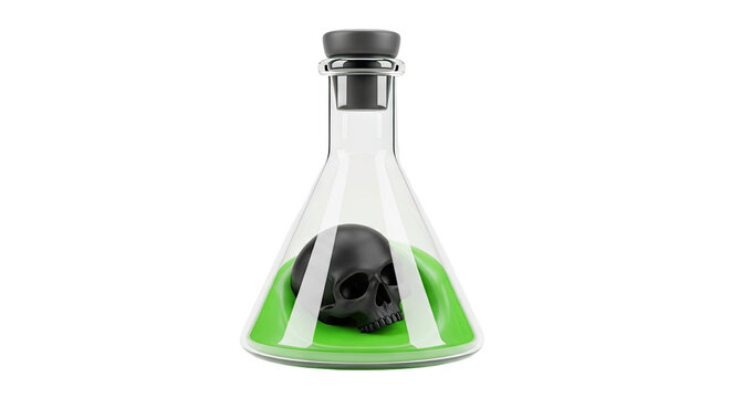 Black Skull in Green Liquid Inside a Flask
