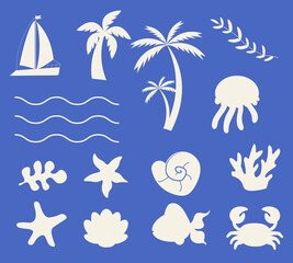 Obraz premium Tropical Vacation Vector Illustration with Palm Trees and Ocean Elements