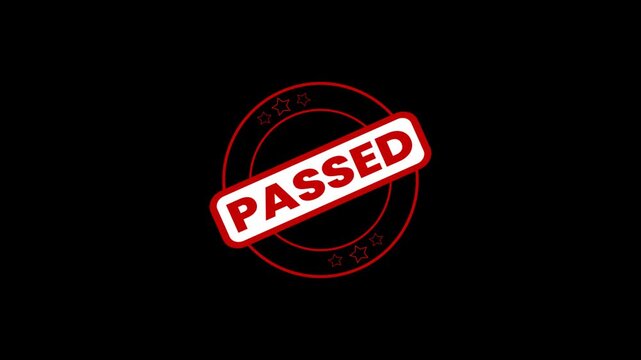 Red Passed Stamp Animation on Transparent Background &ndash; Examination Passed, Audit Clearance and Official Approval Motion Graphic for Certification and Result Concept