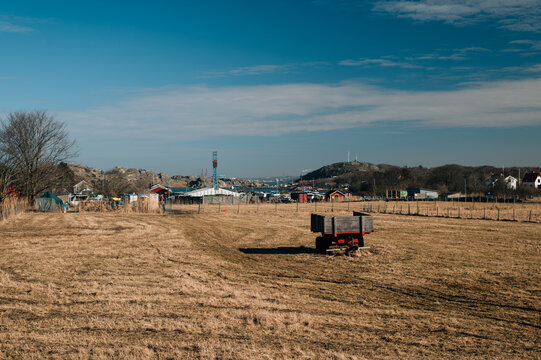The trailer is in the field