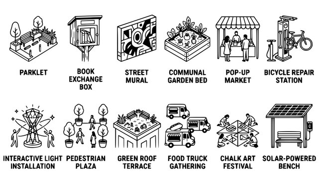 Vector illustration of various urban community projects and designs